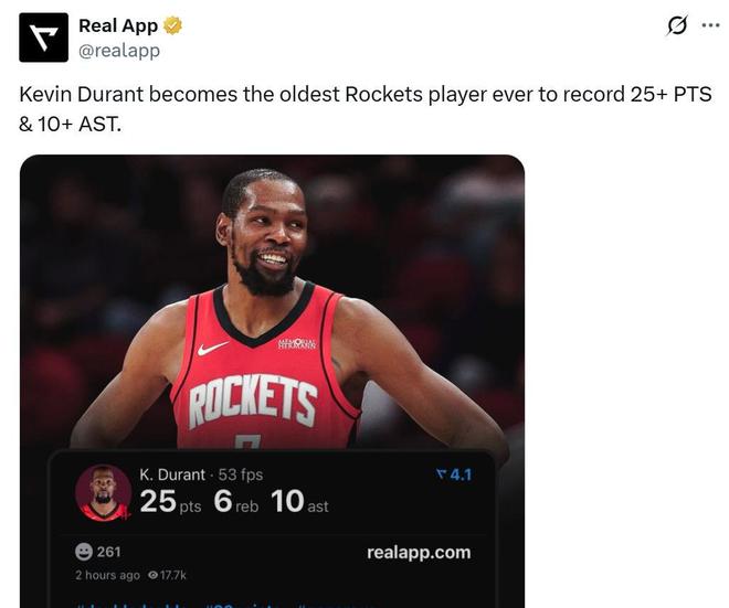 杜兰特创队史最老纪录 火箭擒灰熊结束连败 队内